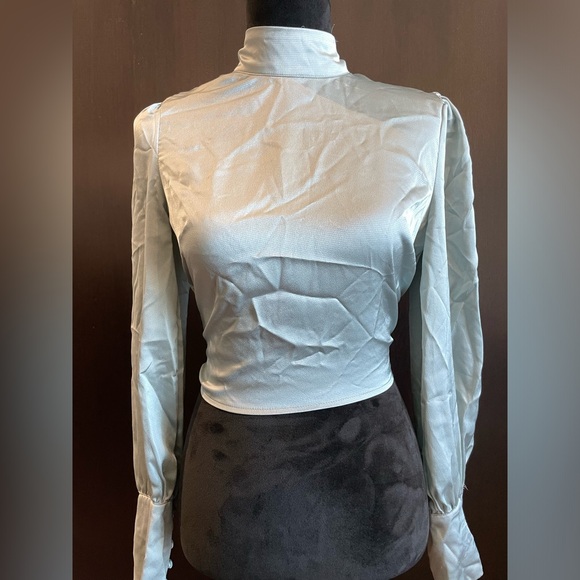 Satin High Neck Backless Blouse - Picture 3 of 13